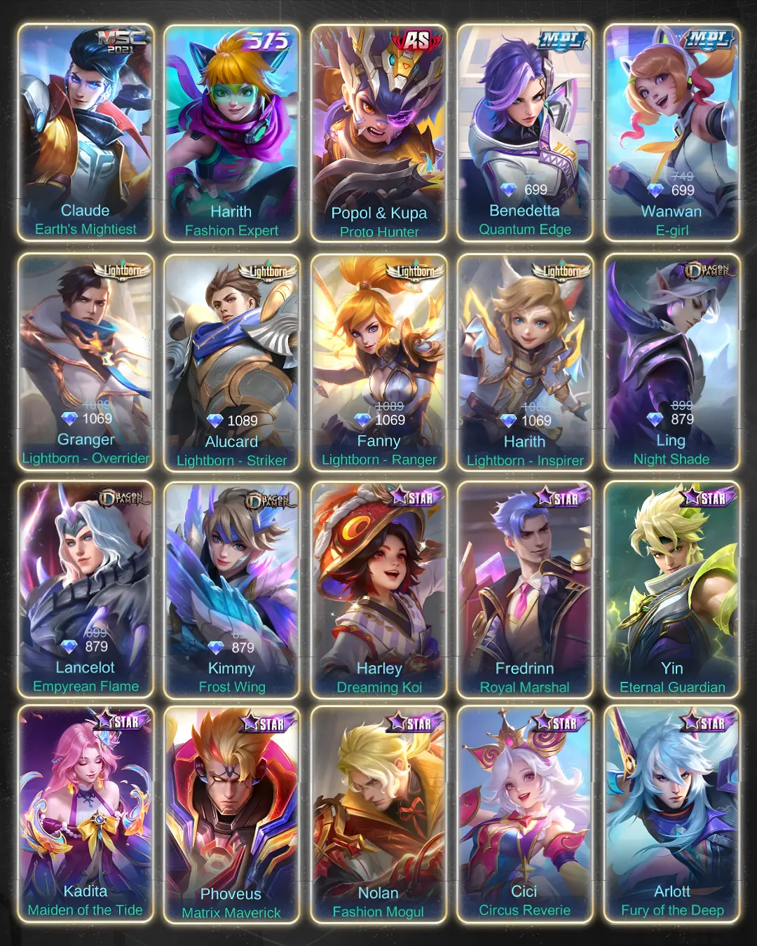 Akun Sultan ML Mythical Glory + 500 Skin